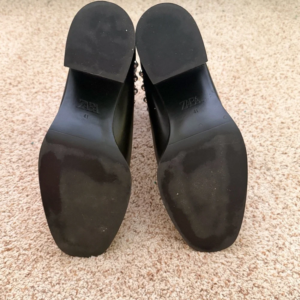 ZARA Black Pearl-Stud Ankle Boots – Women’s Size 41